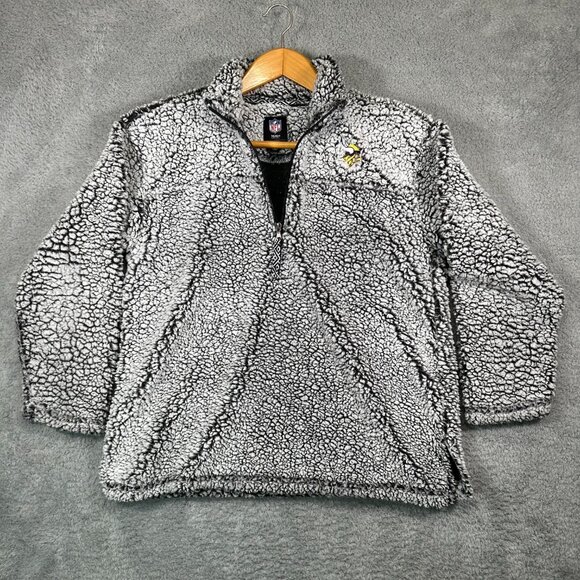 NFL Minnesota Vikings Sherpa Quarter-Zip Pullover Jacket Women's Gray - Picture 2 of 12